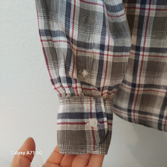 Massimo Dutti 100% Linen Gray Plaid Mens Button Down Shirt Sz M - Picture 6 of 17